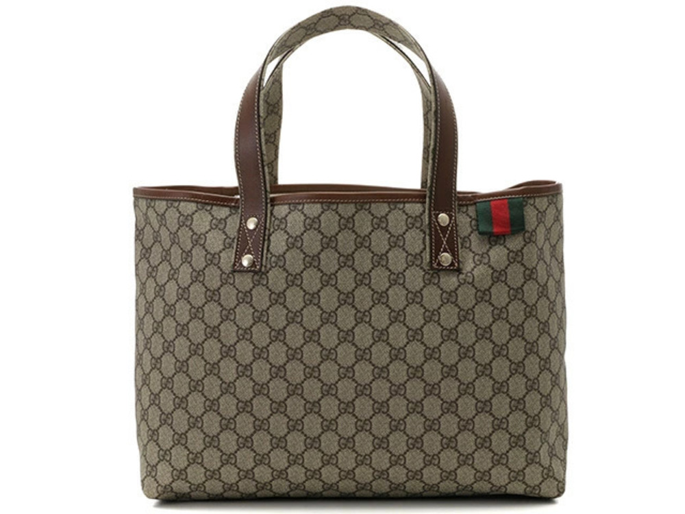 Gucci Tote Bag GG Plus Brown Beige Cream Calfskin